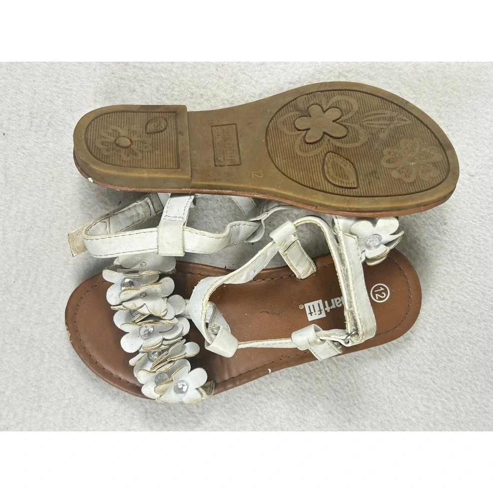 Smartfit Floral T-Strap Sandals Girls 12 White Whimsical